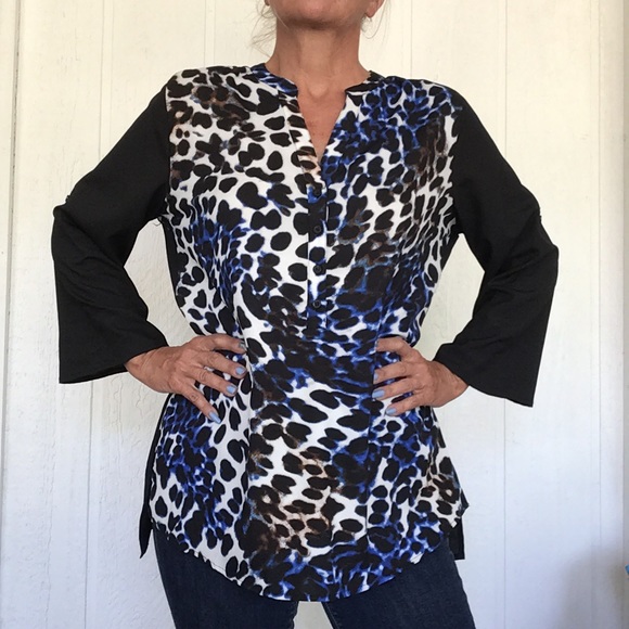 CALVIN KLEIN LEOPARD PRINT BLOUSE NWT LARGE - Picture 4 of 12